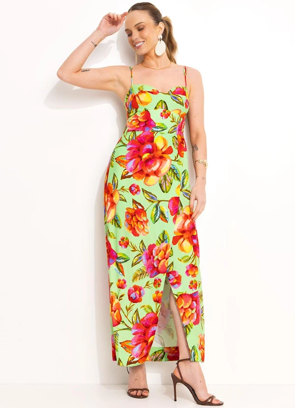 Farm - Vestido Midi em Viscolinho Verde