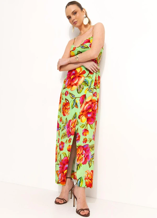 Farm - Vestido Midi em Viscolinho Verde 4