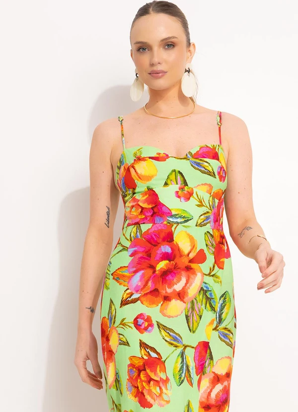 Farm - Vestido Midi em Viscolinho Verde 8