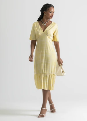Cativa - Vestido Midi em Viscose Amarelo Claro - CATIVA