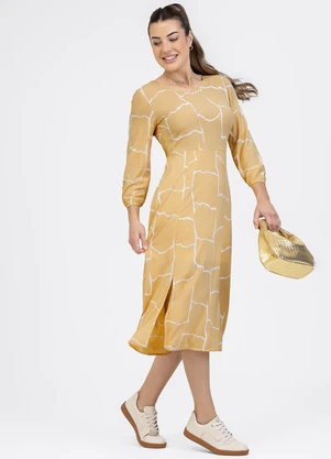 Habana - Vestido Midi em Viscose Amarelo - HABANA