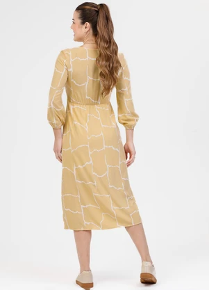 Habana - Vestido Midi em Viscose Amarelo - HABANA