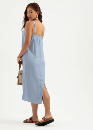Cativa - Vestido Midi em Viscose Azul Claro - CATIVA
