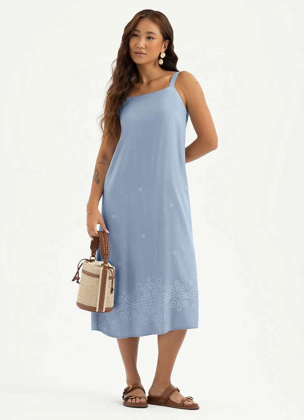 Cativa - Vestido Midi em Viscose Azul Claro