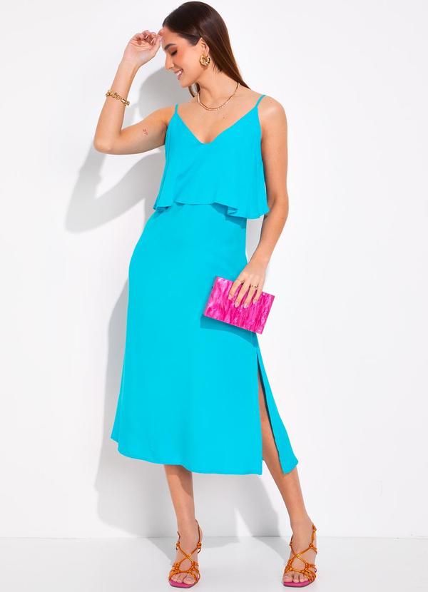 Colcci - Vestido Midi em Viscose Azul