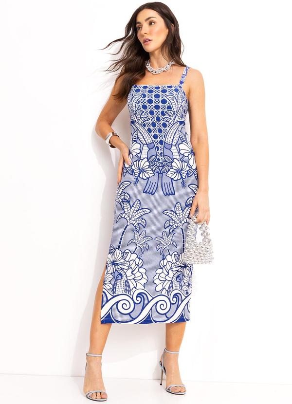 Farm - Vestido Midi em Viscose Azul 3