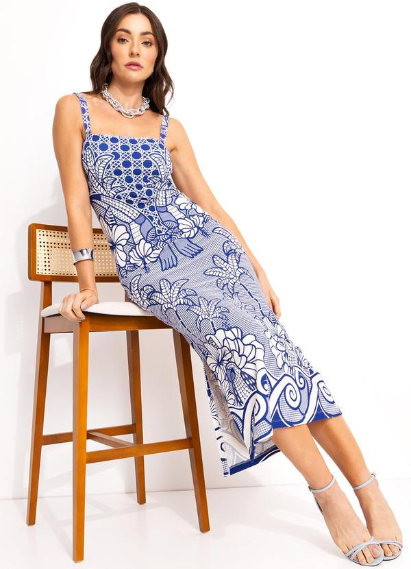 Farm - Vestido Midi em Viscose Azul 7