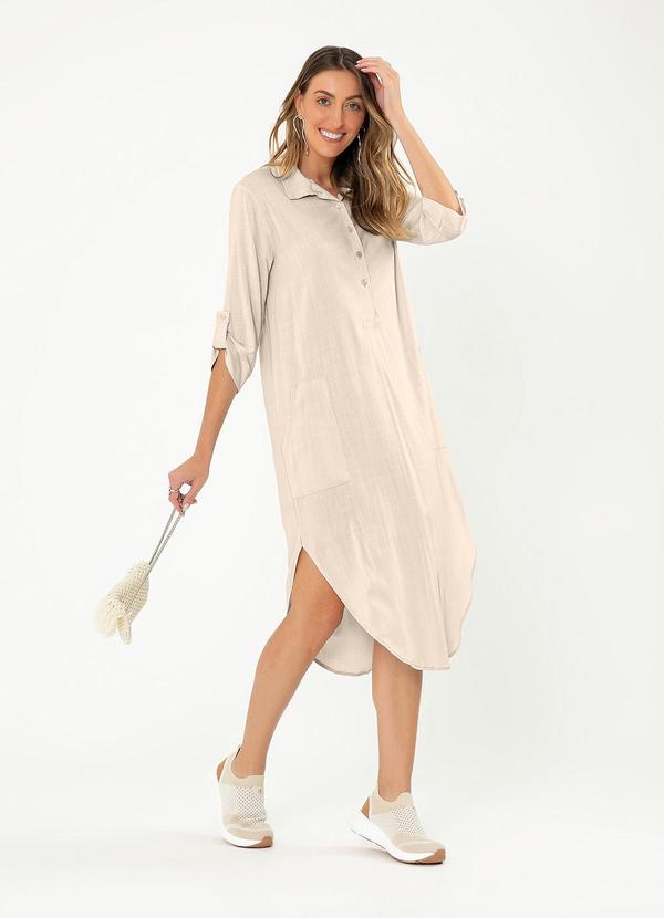 Cativa - Vestido Midi em Viscose Bege