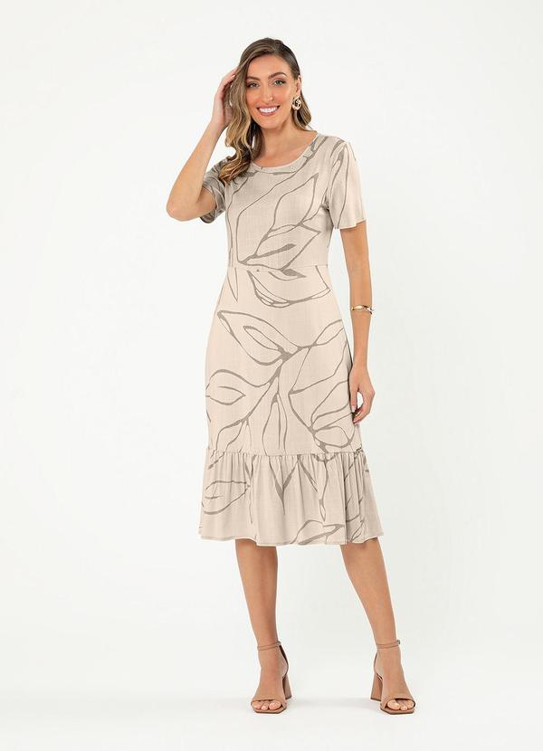 Cativa - Vestido Midi em Viscose Bege