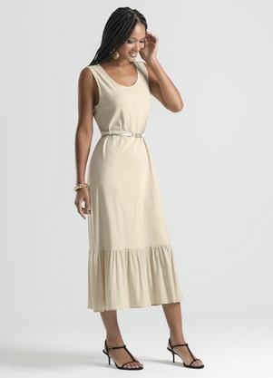 Cativa - Vestido Midi em Viscose Bege - CATIVA