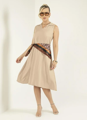 Gris - Vestido Midi em Viscose Bege - GRIS