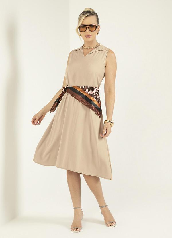 Gris - Vestido Midi em Viscose Bege