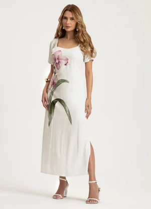 Gris - Vestido Midi em Viscose Bege - GRIS