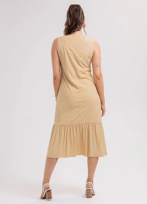 Habana - Vestido Midi em Viscose Bege - HABANA