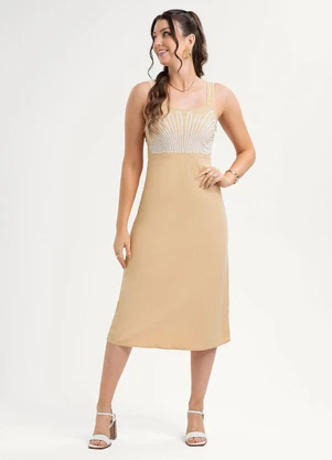 Habana - Vestido Midi em Viscose Bege - HABANA