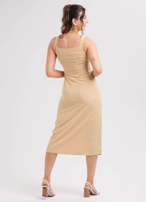Habana - Vestido Midi em Viscose Bege - HABANA