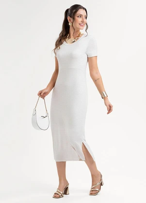 Habana - Vestido Midi em Viscose Bege - HABANA