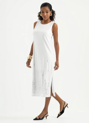 Cativa - Vestido Midi em Viscose Branco  - CATIVA