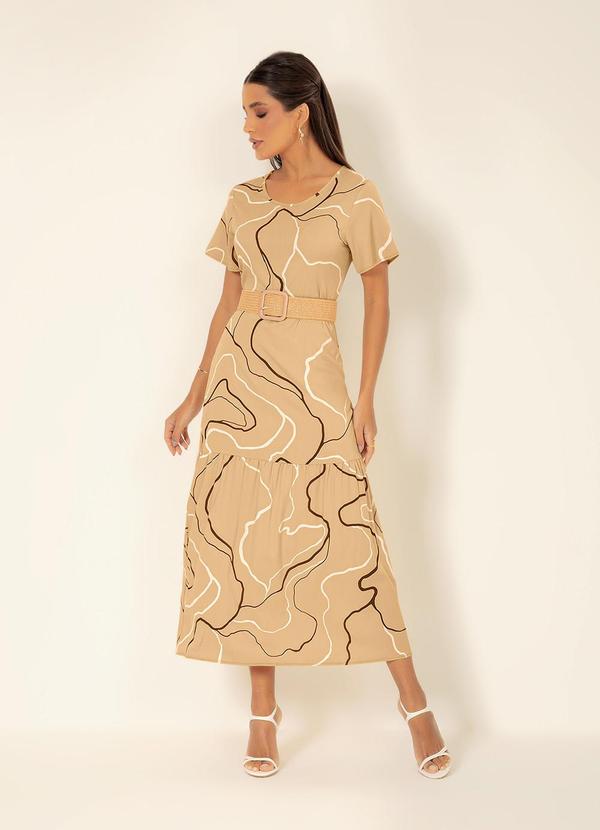 Gris - Vestido Midi em Viscose Caramelo