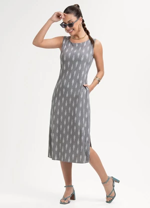 Habana - Vestido Midi em Viscose Cinza - HABANA