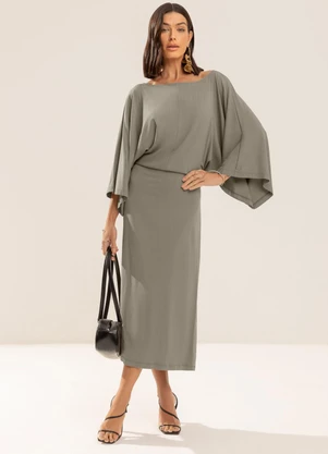 Gris - Vestido Midi em Viscose  Cinza - GRIS
