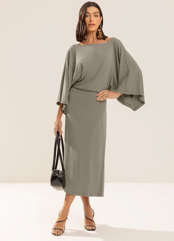 Gris - Vestido Midi em Viscose Cinza