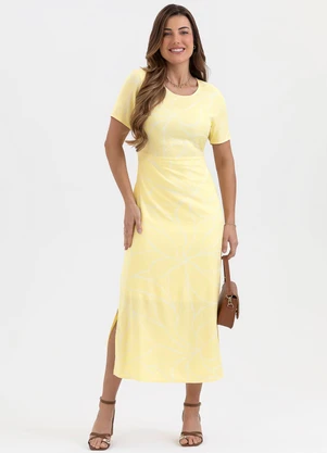 Habana - Vestido Midi em Viscose com Aberturas Amarelo - HABANA