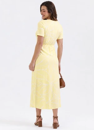 Habana - Vestido Midi em Viscose com Aberturas Amarelo - HABANA