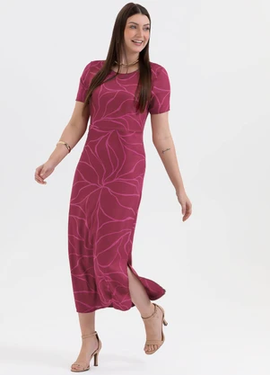 Habana - Vestido Midi em Viscose com Aberturas Pink - HABANA