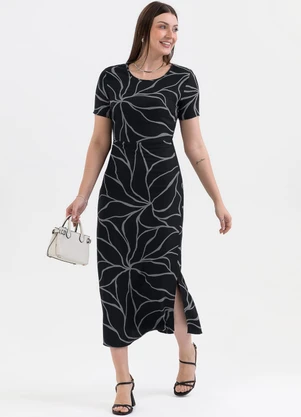 Habana - Vestido Midi em Viscose com Aberturas Preto - HABANA