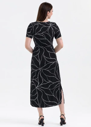 Habana - Vestido Midi em Viscose com Aberturas Preto - HABANA