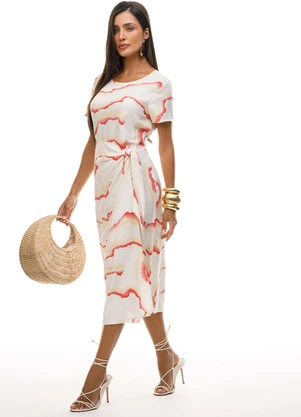Gris - Vestido Midi em Viscose com Amarração Vermelho - GRIS