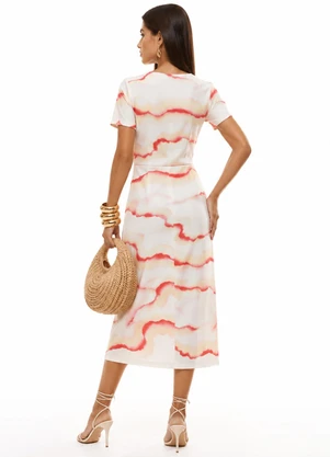 Gris - Vestido Midi em Viscose com Amarração Vermelho - GRIS