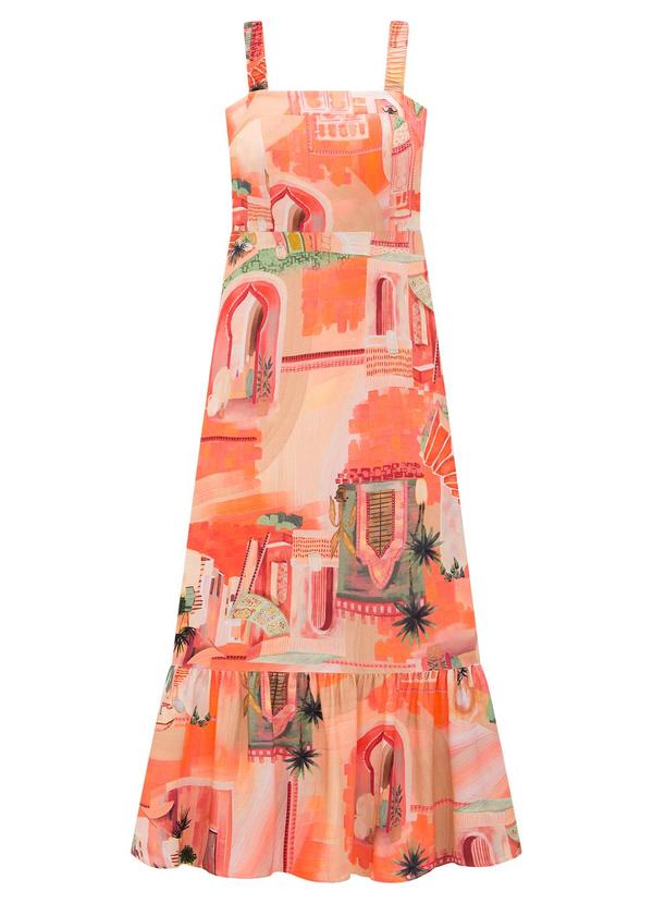 Lunender - Vestido Midi em Viscose com Babado Vermelho