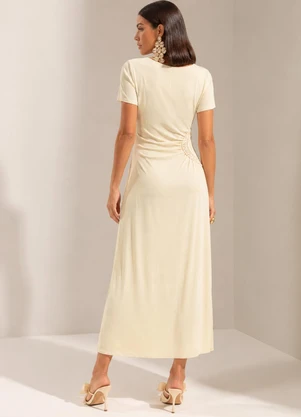 Gris - Vestido Midi em Viscose com Bordado em Cordel Beg - GRIS