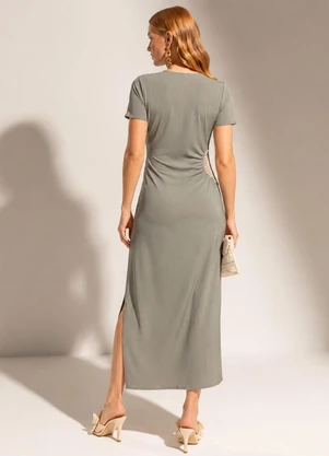 Gris - Vestido Midi em Viscose com Bordado em Cordel Cin - GRIS
