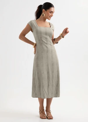 Cativa - Vestido Midi em Viscose com Decote Quadrado Cinza - CATIVA