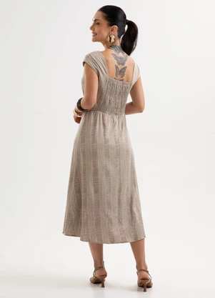 Cativa - Vestido Midi em Viscose com Decote Quadrado Cinza - CATIVA