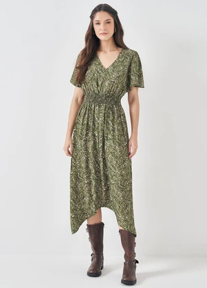 Sofie - Vestido Midi em Viscose com Decote V Verde - SOFIE