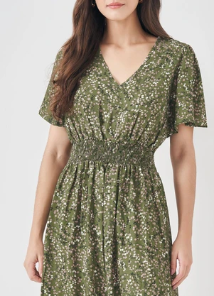 Sofie - Vestido Midi em Viscose com Decote V Verde - SOFIE