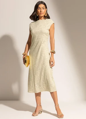 Gris - Vestido Midi em Viscose com Elastano Bege - GRIS