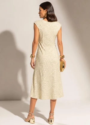 Gris - Vestido Midi em Viscose com Elastano Bege - GRIS