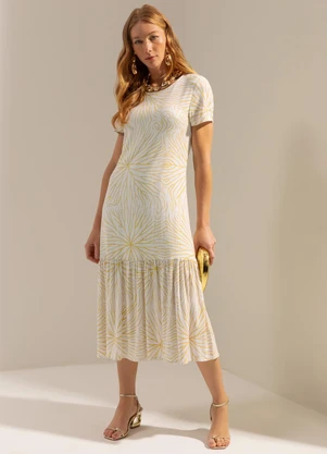 Gris - Vestido Midi em Viscose com Elastano Bege - GRIS
