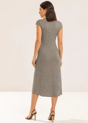 Gris - Vestido Midi em Viscose com Elastano Cinza - GRIS