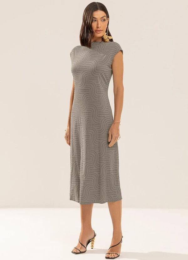 Gris - Vestido Midi em Viscose com Elastano Cinza
