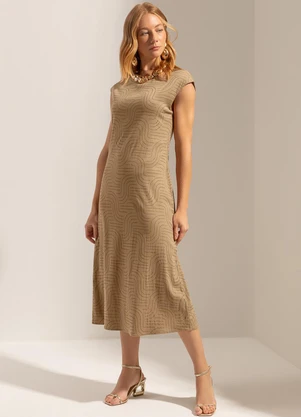 Gris - Vestido Midi em Viscose com Elastano Marrom - GRIS