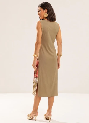 Gris - Vestido Midi em Viscose com Elastano Marrom - GRIS