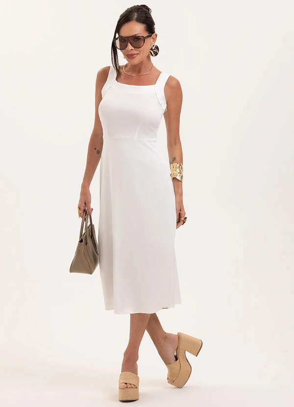 Cativa - Vestido Midi em Viscose com Elastano Off-White