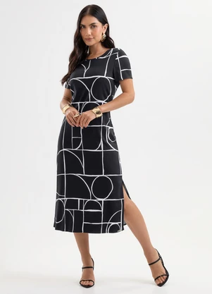 Cativa - Vestido Midi em Viscose com Elastano Preto - CATIVA