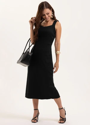 Cativa - Vestido Midi em Viscose com Elastano Preto - CATIVA